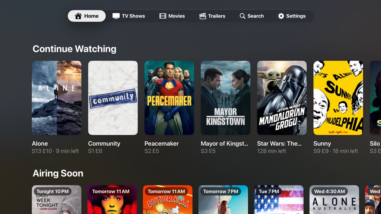 Airdate on Apple TV showing Continue Watching and Airing Soon